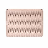 Large, 16” x 12” Silicone Dish Drying Mat for Kitchen Counter, Heat Resistant, Non-Slip Design, Quick Dry, Easy Clean, Raised Edge Holds Water, BPA Free, Food Grade Silicone- Cream