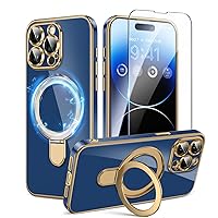 for iPhone 14 Pro Case with Magnetic Ring Stand[Compatible with MagSafe],[Full Camera Protection] [Built-in Screen Protector] Non-Slip Sturdy Shockproof Protective Case Cover,Blue