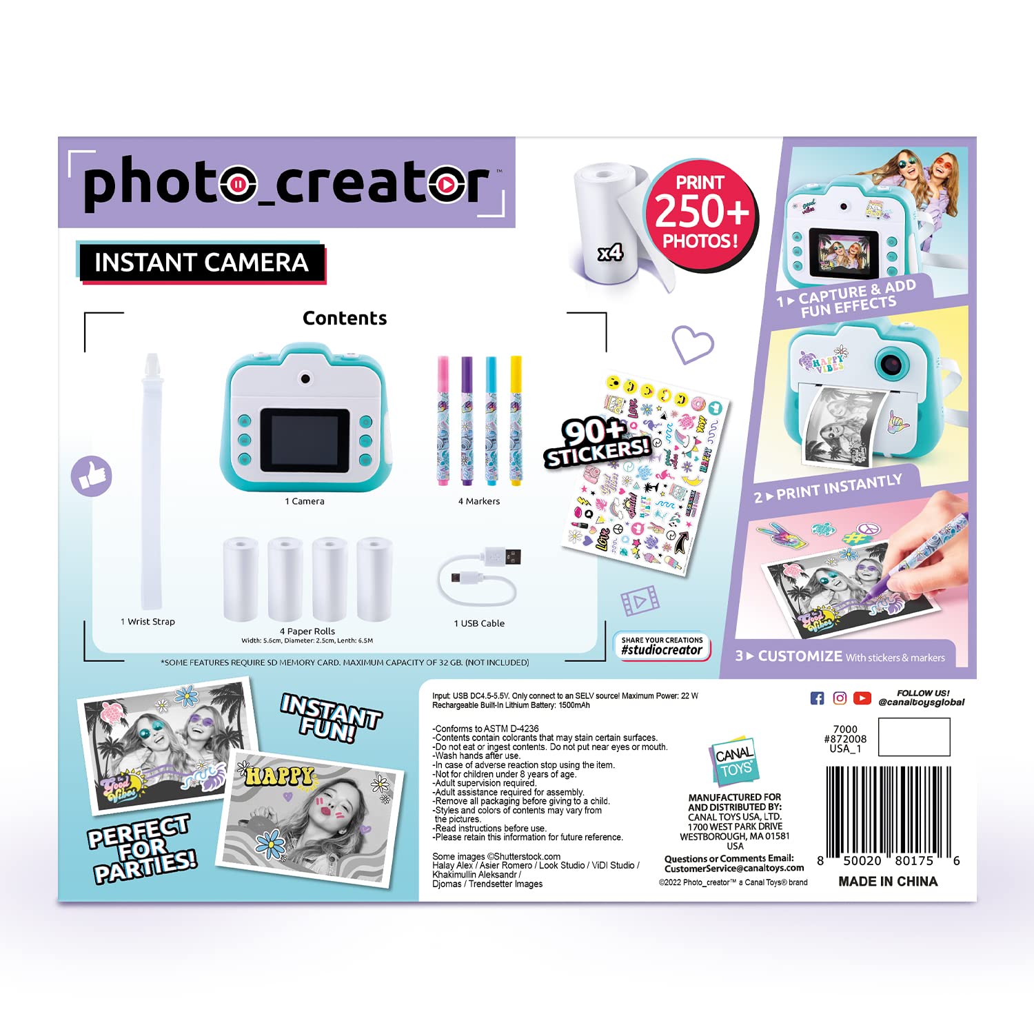 Canal Toys Photo Creator Instant Print Camera – Photo, Selfie and Video – Thermal Paper for 250 Photos – LCD Screen. 8+