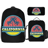 California Santa Monica Beach Print 17 Inch Laptop Backpack Lunch Bag Pencil Case Lightweight 3 Piece Set for Travel Hiking