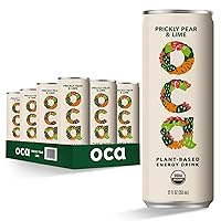 Oca - Plant Based Energy Drink - Natural Low Sugar - Organic Energy Drink & Vegan - Prickly Pear Lime - 60 Cal. Can - 12 Pack