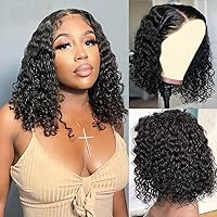 Wear and Go Glueless Wigs Human Hair Pre Plucked Pre Cut Deep Wave Curly Bob Wig Human Hair Lace Front Wigs for Black Women 4x4 Lace Closure Human Hair Bob Wigs Glueless 16 Inch