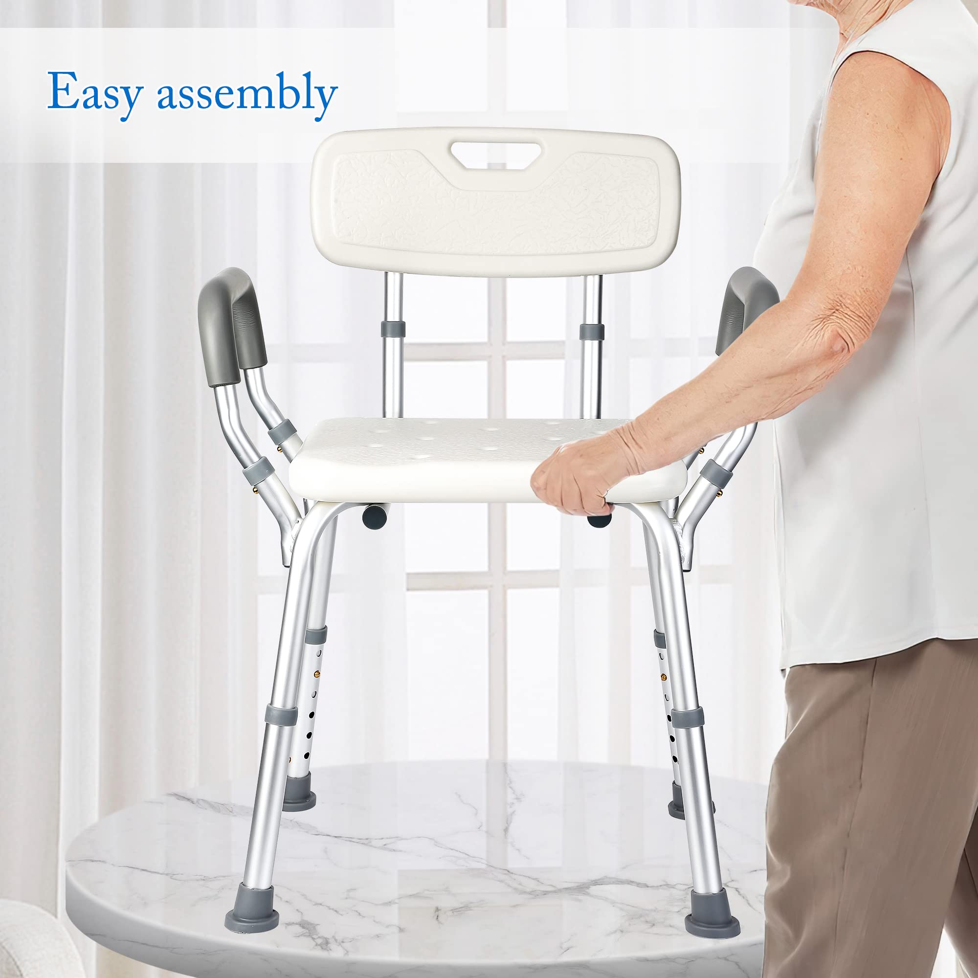Shower Chair Seat with Padded Armrests for Bathtub Slip Resistant Shower Seat Adjustable Height Shower Chair 350 lb Capacity