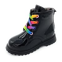 Trends SNJ Girls Pull-On Lace-Up Comfort Combat with Side Zipper Ankle Boots (Toddler/Little Kid)