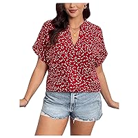 Floerns Women's Short Sleeve Business Casual Tops Graphic Print Office Work Blouse Tops