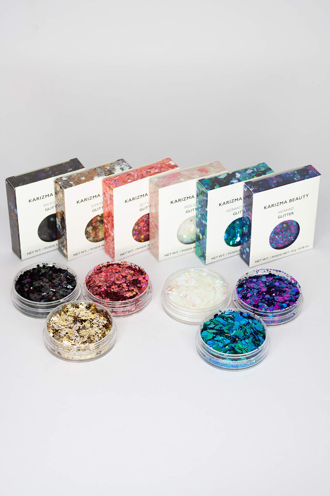 KARIZMA Kiss My Bass! 6X 10g Chunky Face Glitter, Hair Glitter, Eye Glitter and Body Glitter for Women and Men. Rave Glitter, Festival Accessories and Cosmetic Glitter Makeup. Loose Glitter Pots