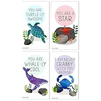 Nerdy Words Mini Ocean Under the Sea Theme Valentines (Wallet-Sized Cards with Tiny Envelopes) for Valentine's Day (Set of 24)