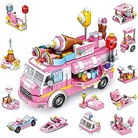 Uvini Girls Building Blocks Toys 553 Pieces Ice Cream Truck Set Toys for Girls 25 Models Pink Building Bricks Toys STEM Toys Construction Play Set for Kids Best Gifts for Girls Age 6-12 and Up