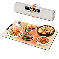 Silicone Heating Mat for Food, Full Surface Graphene Portable Electric Warming Tray, Roll Up Heating Tray with 3 Temperature Settings, Auto Shut-Off, 23.6×14.9“ Food Warmer Mat for Parties