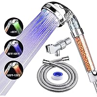 LED Shower Head with Hose and Shower Arm Bracket, High-Pressure Filter Handheld Shower for Repair Dry Skin and Hair Loss - Color Changes with Water Temperature