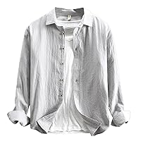 Icegrey Summer Shirts Mens Long Sleeve Linen Shirt Solid Color Casual Shirt