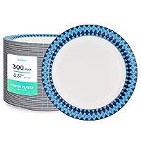 JOLLY PARTY 8.37 inch Disposable Paper Plates, 300 Count Dinner Paper Plates, Soak Proof Disposable Plates, Cut Proof Paper Plates for Everyday Use, Navy Diamond Pattern Rim Design