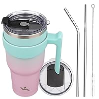 40oz Tumbler with Handle and 2 Straw 2 Lid, Insulated Water Bottle Stainless Steel Vacuum Cup Reusable Travel Mug,Gum