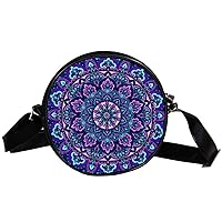 Purple Mandala Circle Shoulder Bags Cell Phone Pouch Crossbody Purse Round Wallet Clutch Bag For Women With Adjustable Strap