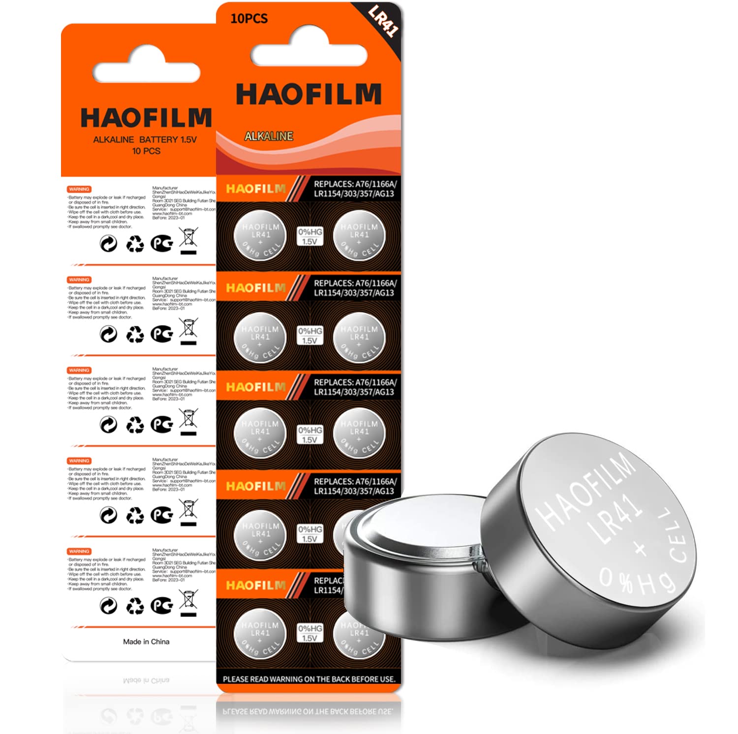 HAOFILM LR41 AG3 392 384 192 Advanced Alkaline Battery, 1.5V Round Coin Cell Battery (Pack of 10)
