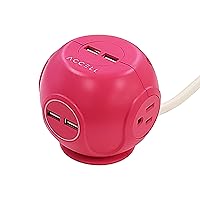 Accell Power Cutie - Compact Surge Protector with 3 Tamper Resistant 540J Surge Protected AC outlets and 4 USB-A Charging Ports, 6ft Cord, Pink (D080B-049P)