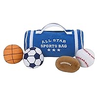 Little Love by NoJo All Star Sports Bag Blue Plush 5 Piece Toy Set - Sports Bag, Baseball, Basketball, Soccer, and Football