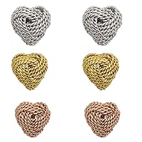 925 Sterling Silver Heart Shaped Rose, Yellow, White 7mm Love Knot Heart Stud Set Earrings