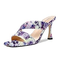 Womens Square Toe Night Club Slip On Patent Dress Spool High Heel Sandals 3.3 Inch
