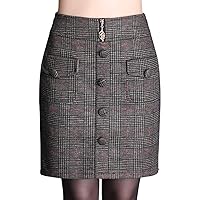 Women's Winter High Waisted Wool Blend Plaid Checked Midi A-line Flared Tartan Skirt