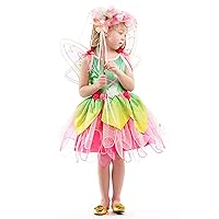 Little Adventures Springtime Fairy Costume Dress with Wings, Halo, and Wand Set - Machine Washable Dress Up