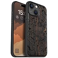 Carveit Magnetic Wood Case for iPhone 15 Case [Solid Wood & Black Soft TPU] Shockproof Protective Cover Unique Wooden Case Compatible with magsafe (Maya Calendar -Blackwood)
