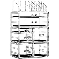 Makeup Organizer Skin Care Large Clear Cosmetic Display Cases Stackable Storage Box With 7 Drawers For Vanity,Set of 4
