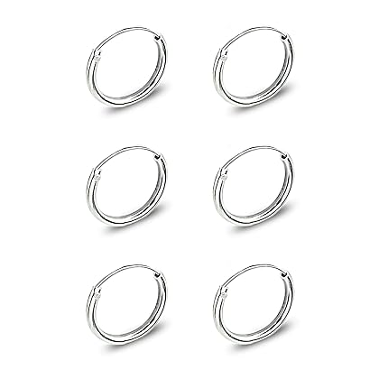 Hoop Earrings for Women Sterling Silver Cartilage Earring 10mm Round Small Hoops for Men Girls Boys Fashion Trendy Summer