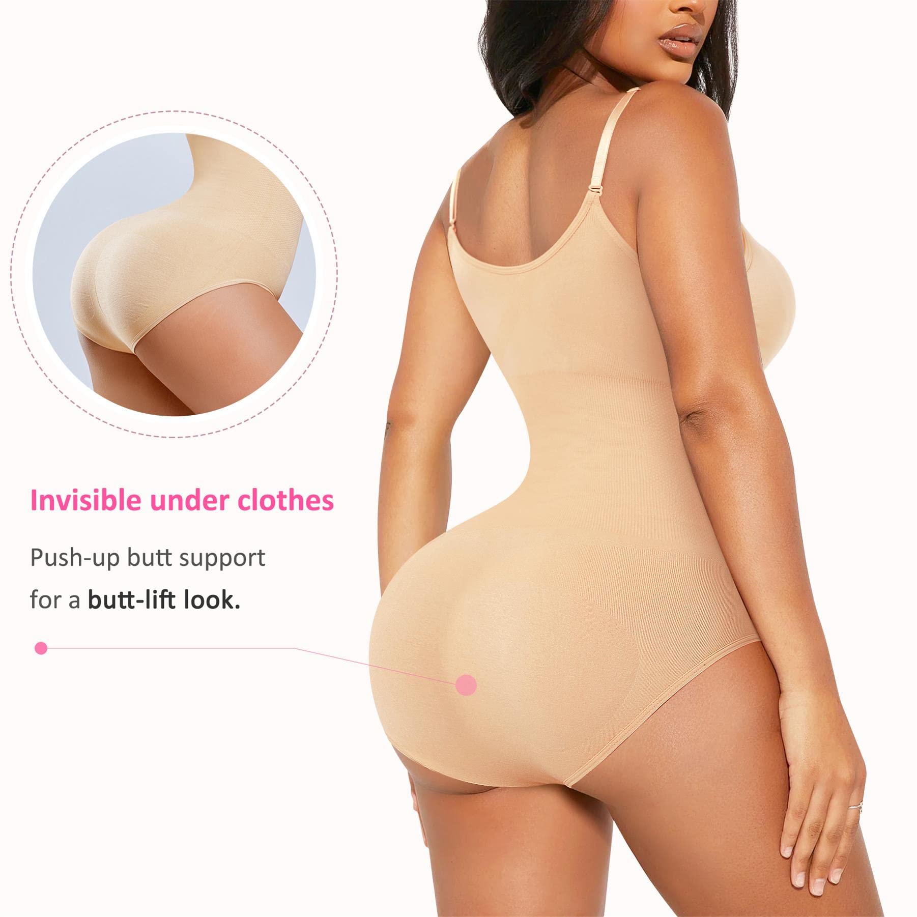 BRABIC Womens' Seamless Sleeveless V-Neck Bodysuit Shapewear Tummy Control