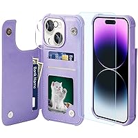 VANAVAGY Wallet Case Compatible for iPhone 15 for Women and Men with Credit Card Holder,RFID Block Leather Flip Folio Cover Fits Magnetic Car Mount and Stand with Screen Camera Protector,Clove Purple
