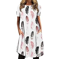 Women's Fashion Casual Printed Round Neck Pullover Loose Short Sleeve Boho Dress 2024 Trendy Beach Sundress