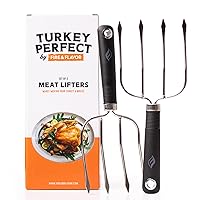 Fire & Flavor Turkey Lifter for Safer Handling and Cutting - Heavy Gauge Stainless Steel Meat Forks - Durable and Dishwasher Safe Flip Fork