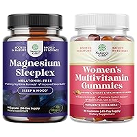 Bundle of High Absorption Magnesium Sleep Supplement - Melatonin-Free Calm Magnesium for Sleep and Delicious Daily Multivitamin for Women Gummies - Women's Multivitamin Gummies for Adults Energy and I