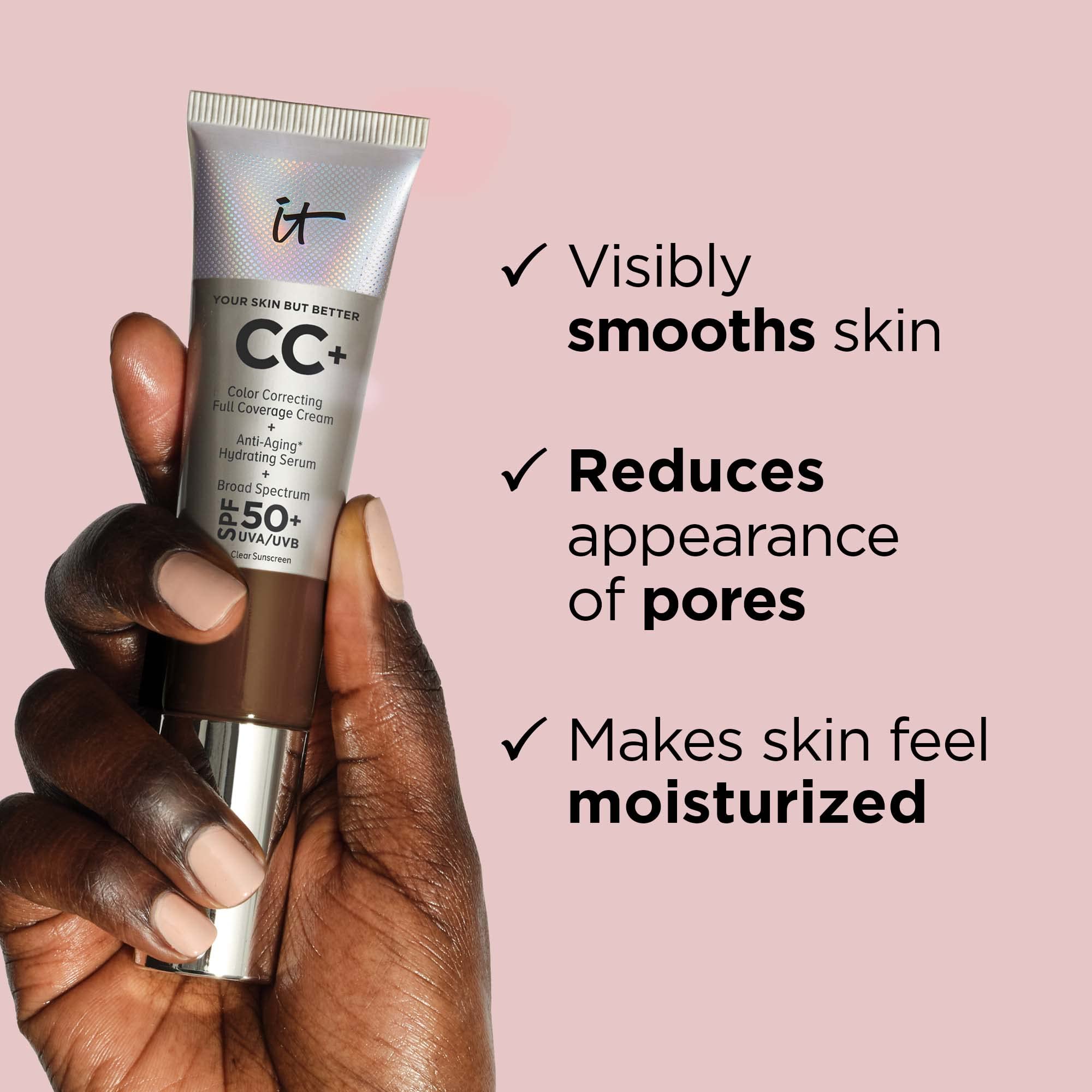 IT Cosmetics Your Skin But Better CC+ Cream - Color Correcting Cream, Full-Coverage Foundation, Hydrating Serum & SPF 50+ Sunscreen - Natural Finish - 1.08 Fl. Oz