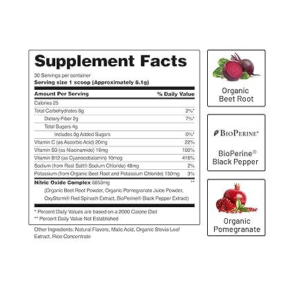 Snap Supplements Organic Beet Root Powder Nitric Oxide Supplement, Support Healthy Blood Flow, Heart Health, Natural Energy, Circulation Superfood, 30 Servings, 250g (Mixed Berry)