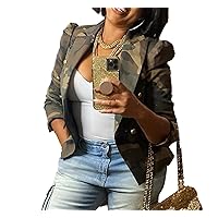 Camouflage Jacket for Women Lightweight Casual Long Sleeve Lapel Camo Blazer Jackets with Pockets