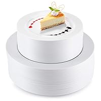 StarMar White Plastic Plates | 120 Pack | 60- 10.2 Inch Heavy Duty Disposable Dinner Plate, 60- 7.5 Inch Dessert Heavy Duty Plastic Plates for Wedding and Party Dinnerware,