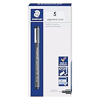 STAEDTLER Pigment Liner, Fineliner Pen for Drawing, Drafting, Journaling, 0.05mm, Black, Box of 5 Pens, 308 0059M