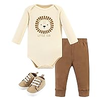 Hudson Baby Unisex Baby Cotton Bodysuit, Pant and Shoe Set, Brave Lion, Newborn