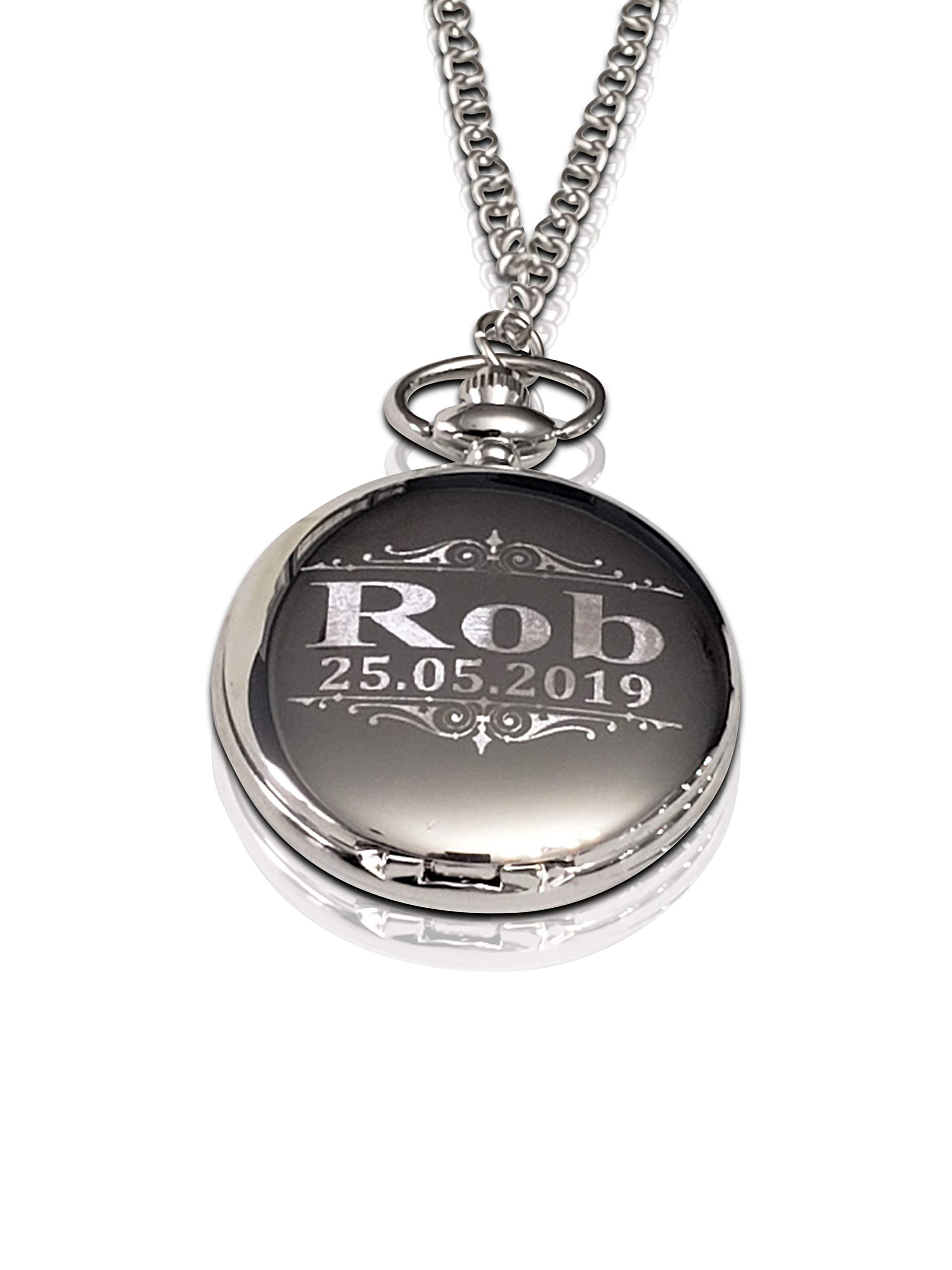 Personalized Pocket Watch - Engraved Wedding Gifts - Chain, Box and Engraving Included, Comes in 4 Colors - Custom Engraved