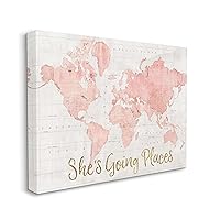 Stupell Industries She's Going Places Quote Pink Watercolor World Map, Canvas, ab-961_cn_16x20, 16 x 20