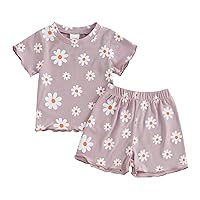 Toddler Baby Girl Summer Clothes Daisy Short Sleeve T-Shirt Tops + Elastic Waist Shorts Cute 2Pcs Outfits Set
