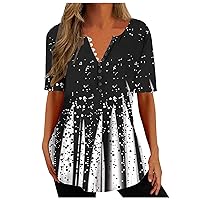 Ceboyel Summer Blouses for Women 2023 Paisley Short Sleeve Tunic Tops Button Down Henley Shirt Vintage Dressy Causal Clothes