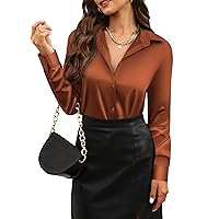 CUNLIN Womens Soft Satin Silk Button Down Shirts for Women Silky Long Sleeve Work Shirt Dress Blouses Tops