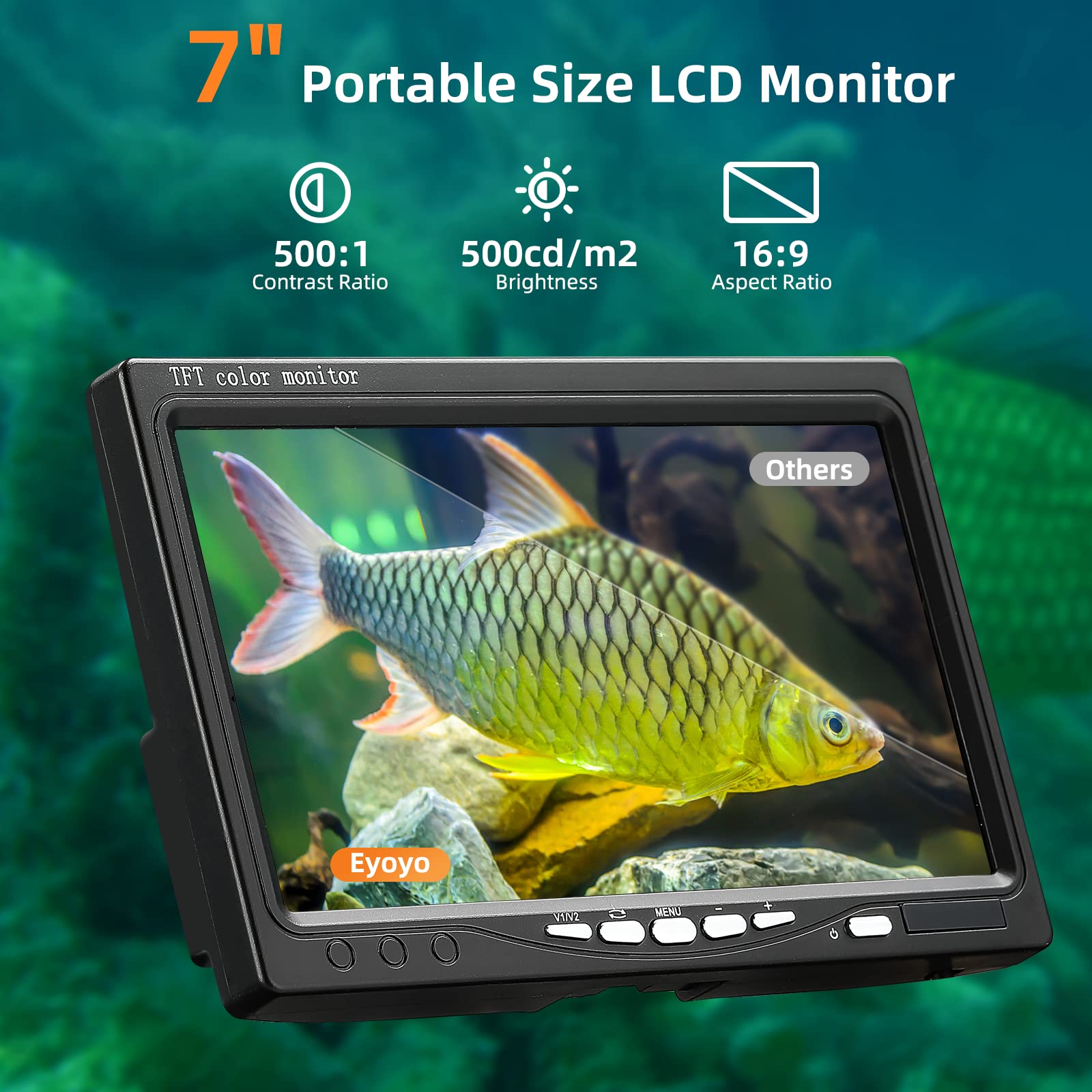 Eyoyo Underwater Fishing Camera 7 inch LCD Monitor Fish Finder Waterproof 1000TVL Fishing Camera 12pcs Infrared Lights for Lake, Boat, Ice Fishing