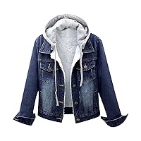 Women's Oversized Thick Warm Sherpa Fur Lined Denim Trucker Jacket Boyfriend Jean Coat Vintage Loose Jeans Coat