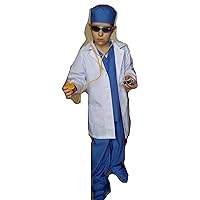 Real Children Doctor Dentist MD Surgeon 7 Item Coat Shirt Pants hat Stethoscope Scrubs Great Gift Baby Children Teen Adults (XL (fits 8-10 yrs)) Blue