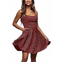 Sparkly Short Homecoming Dresses for Teens Backless Prom Gowns with Pockets Cocktail Dresses for Women Evening Party