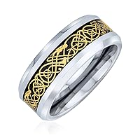 Personalize Two Tone Celtic Knot Dragon Carbon Fiber Inlay Couples Silver Gold Tones Titanium Wedding Band Rings For Men For Women Comfort Fit 8MM Wide In Blue Black Golden Colors Customizable