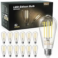 12 Pack Vintage 8W ST58 LED Edison Light Bulbs 60W Equivalent, 800Lumens, 2700K Warm White, Dimmable, E26 Base LED Filament Bulbs, CRI80+, Antique Glass Style for Home, Bedroom, Office, Farmhouse